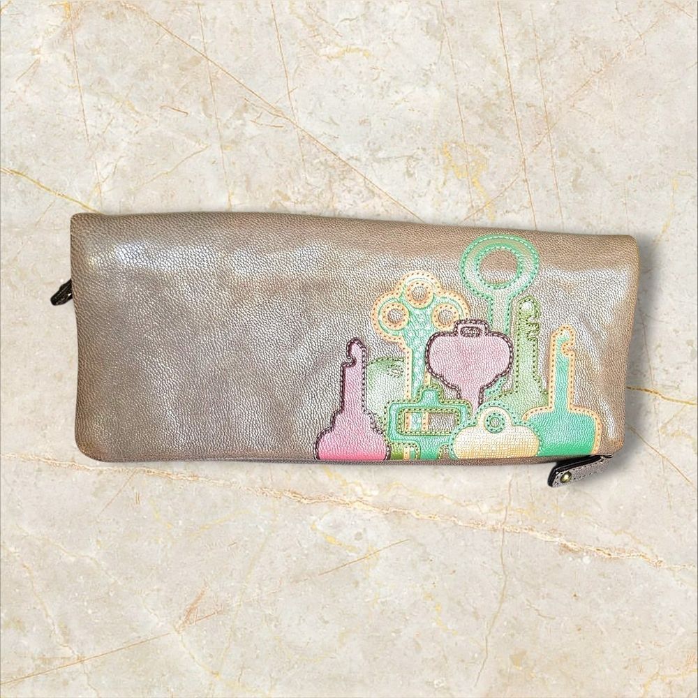 Fossil Brown Clutch with Colorful Accents